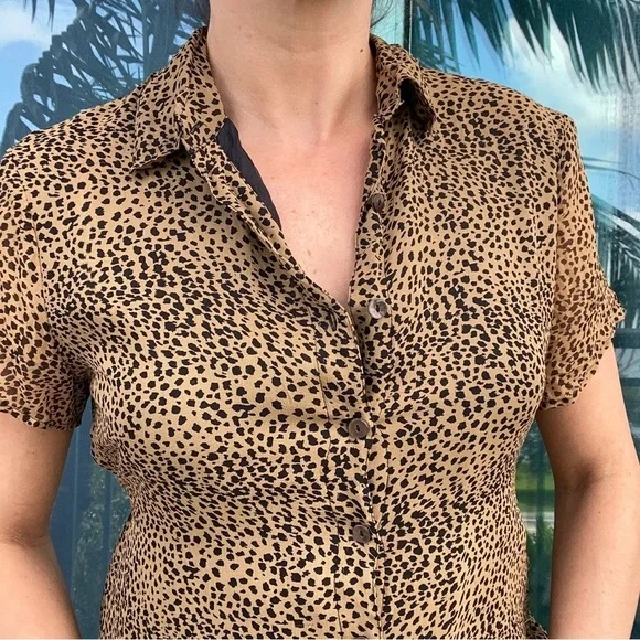 Robbie Bee Vintage Silk Cheetah Leopard Midi Dress 12P - Picture 3 of 9